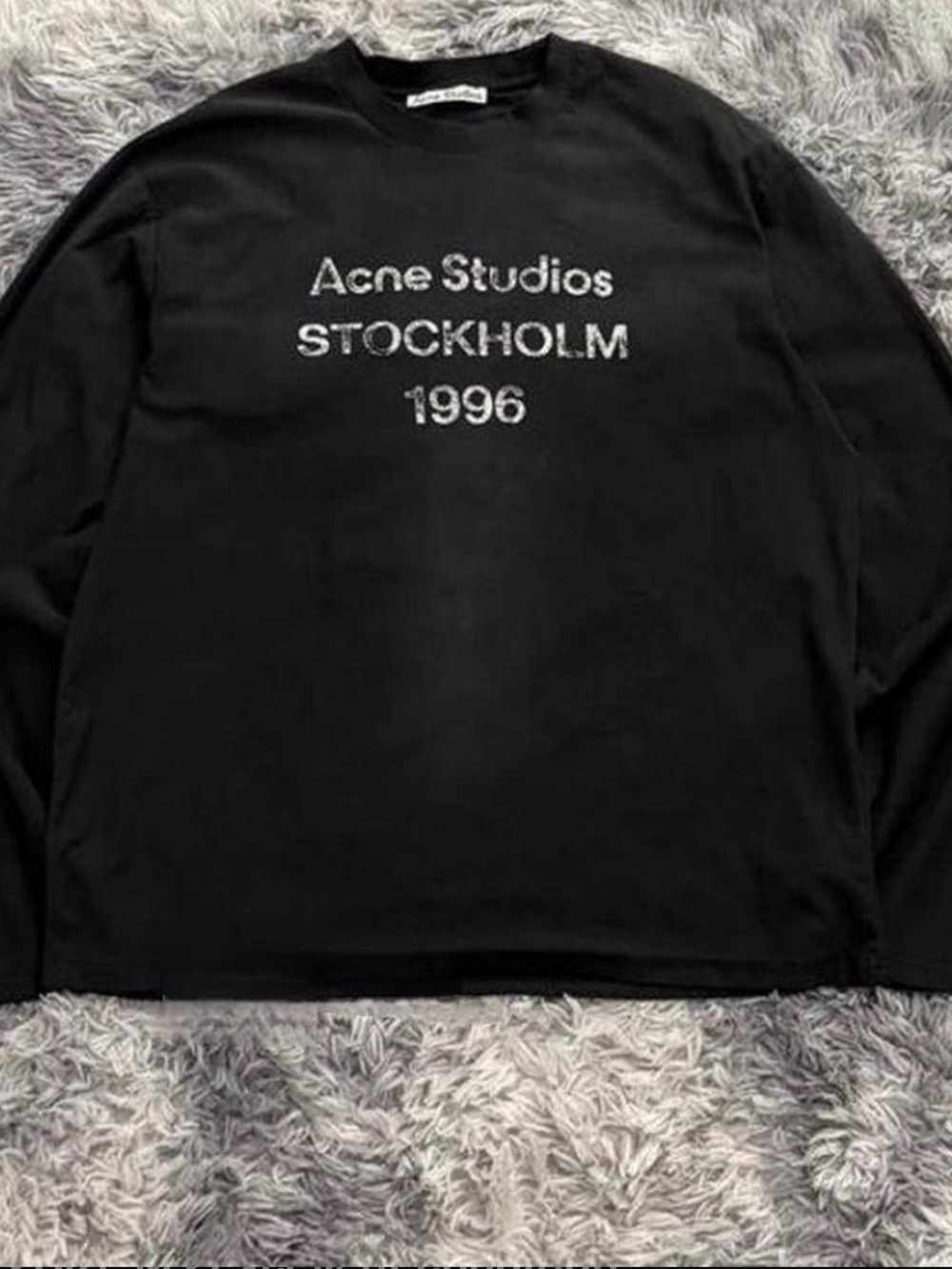 Acne Studios Black Crewneck Sweater with Stockholm 1996 Logo